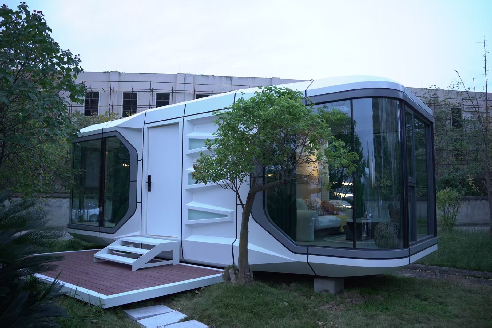 Installed space capsule cabin with deck
